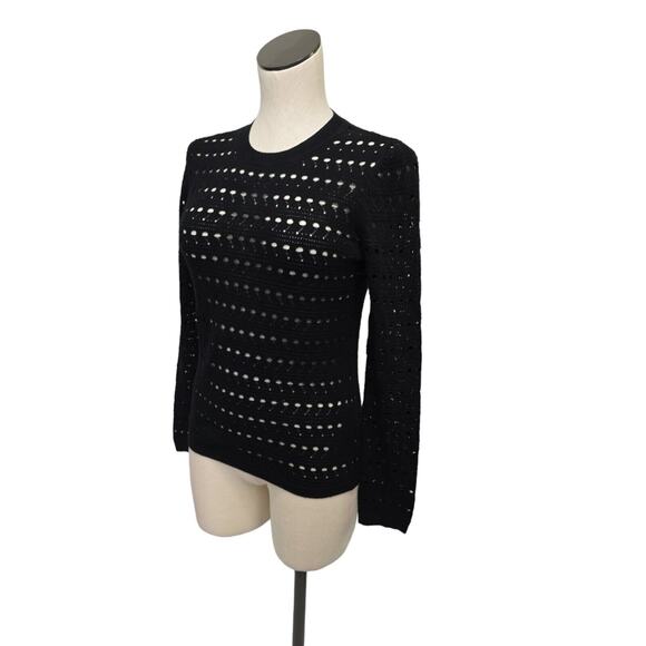 J Brand Flower‎ Black Open Knit Crochet Merino Wool Sweater Womans Size Small - Picture 1 of 11